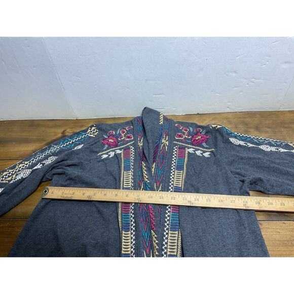 Johnny Was Sweater Womens L Duster Open Embroidered Cardigan Floral Southwestern - Picture 6 of 10